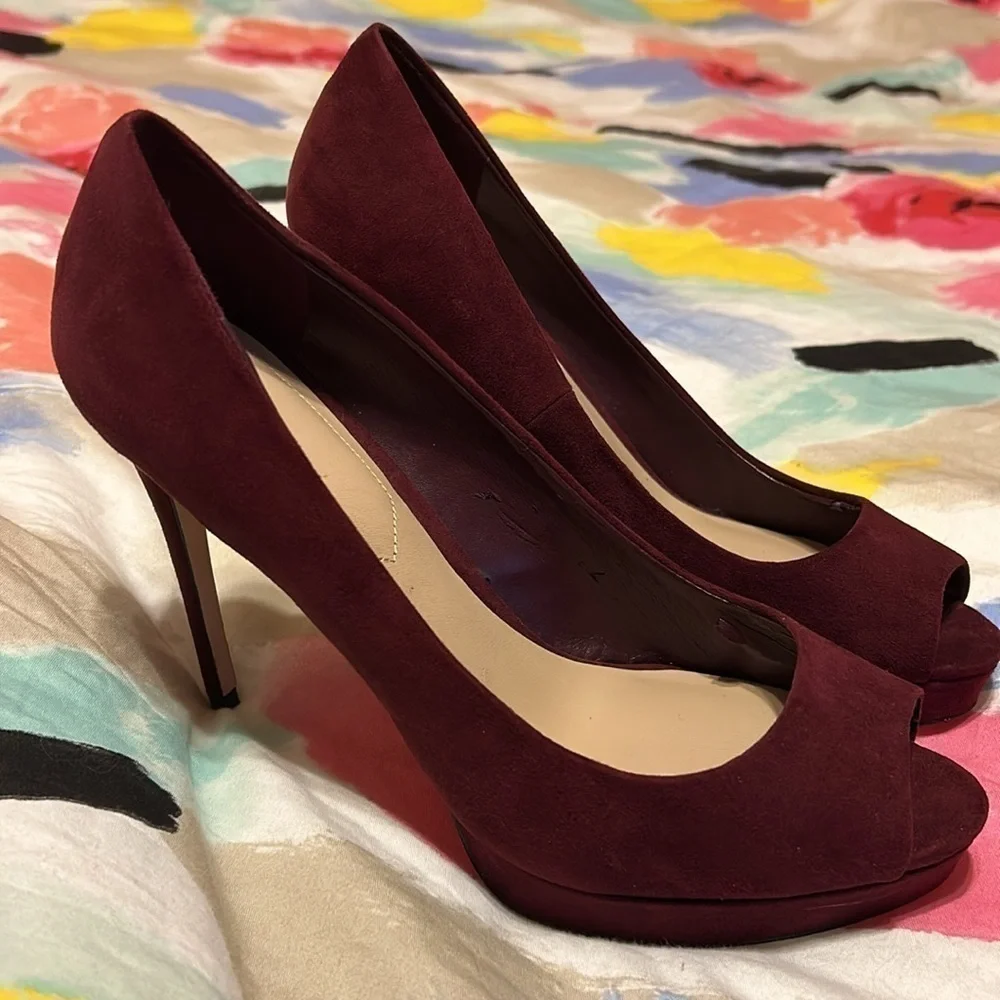 EUC Aldo Dark Red Suede Peeptoe Pumps